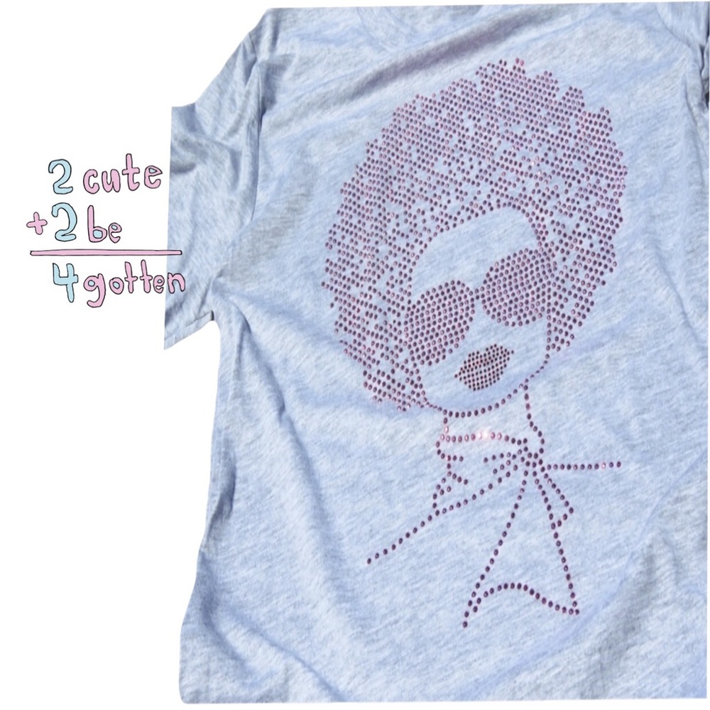 Fashion Gray Tee with Pink Embellishment Design